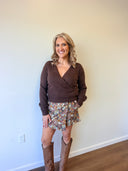 Truffle Wrap Sweater, chocolate wrap V-neck sweater