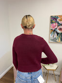 Carter Cardigan, burgundy V-neck cardigan, view 2