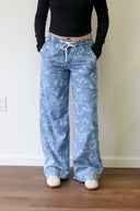 Primrose Jean, floral print wide leg pull on jean