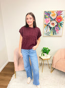 Cabernet Cable Top, dark cherry cable cuff top, view 3