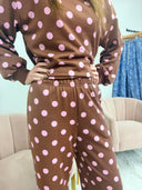 Coco Set, brown and pink polka dot matching set, view 2