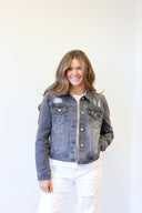 Demi Jean Jacket, grey cropped jean jacket