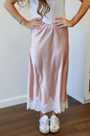 Dylin Skirt, nude lace satin skirt