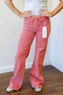 Rose Risen Jean, slim wide leg jean in peach blossom