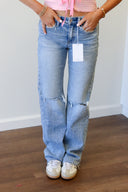 Jadyn Jean, high rise distressed slim wide jean