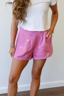 Harper Shorts, pink tweed bow shorts