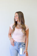 Rosie Top, ribbed top with lace and bow trim