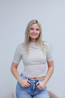 Alex Top, women's knit mock neck short sleeve top