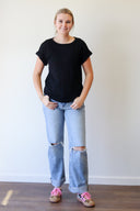 Haley Slub Cuff Tee, view 3